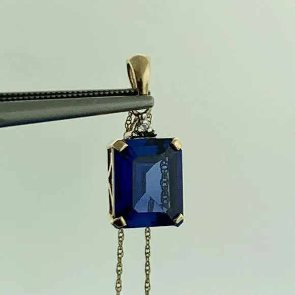 Designer LGL 10K Yellow Gold Rectangle Sapphire Diamond Accented Necklace